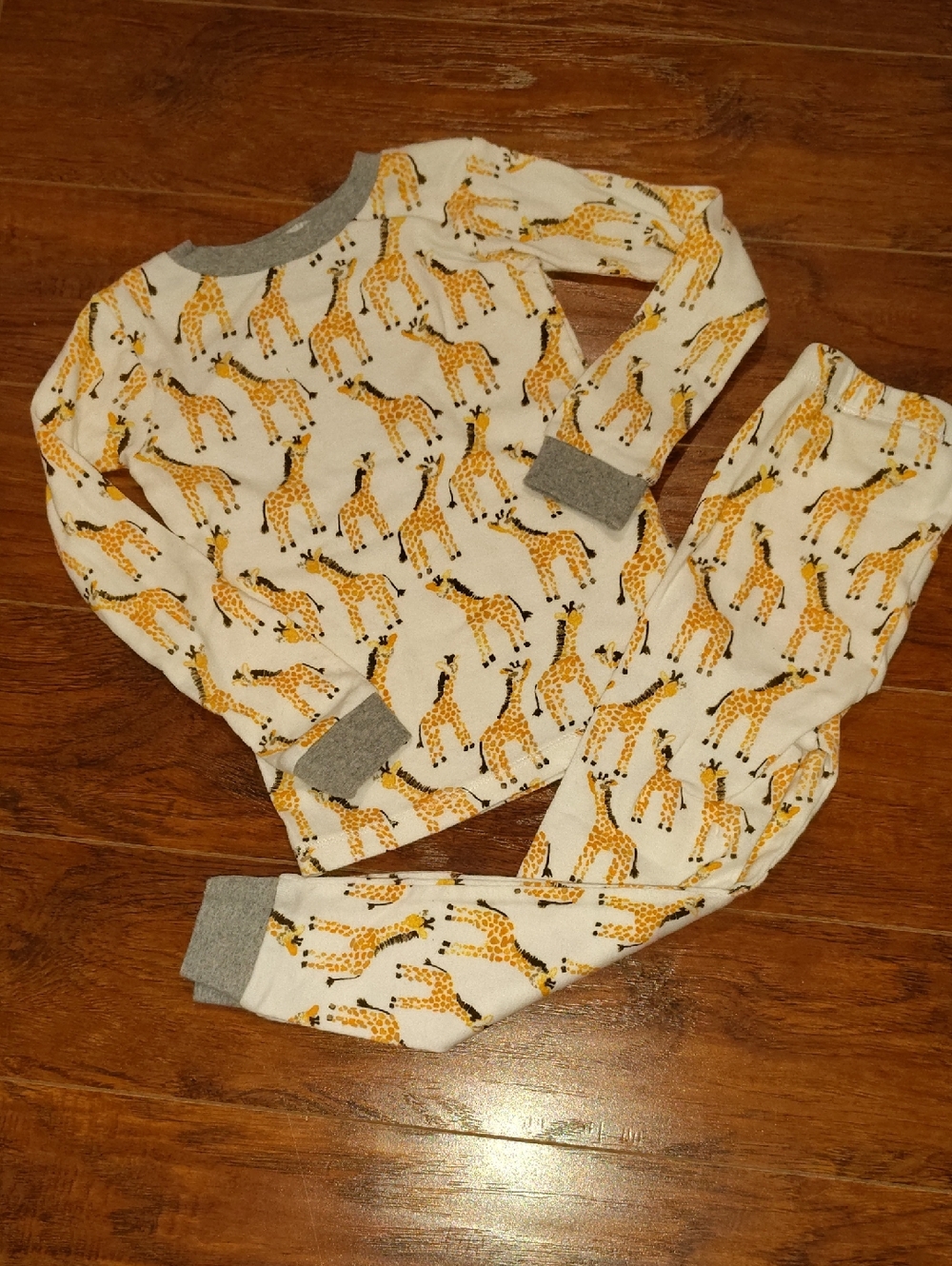 Burt's Bees Kids Giraffe Print Pajama Set - Cream and Orange with Gray Trim